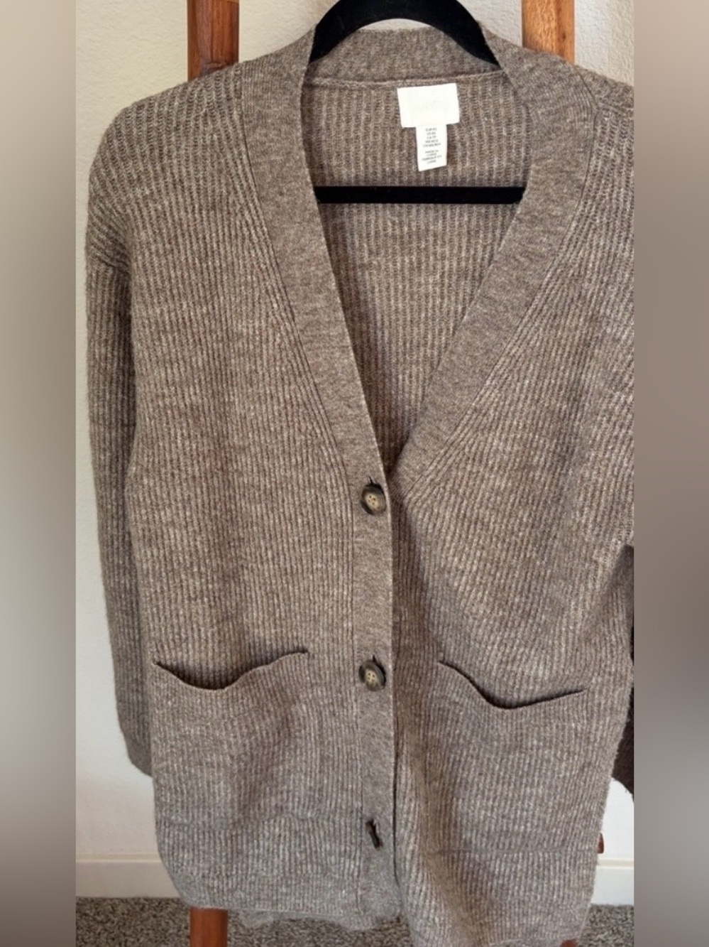 H&M Ribbed V-Neck Cardigan - Taupe Brown